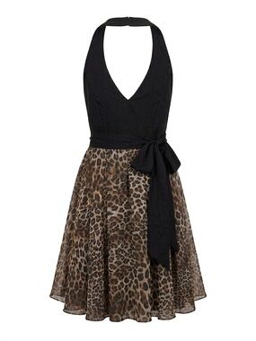 ZARA 100% SILK Leopard Print Halter Midi Dress - ZW Collection - Size M